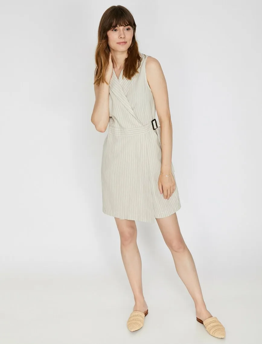 15039 Ecru Striped Belted Jacket Dress