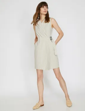15039 Ecru Striped Belted Jacket Dress