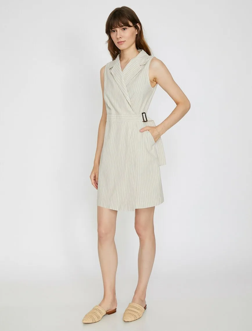 15039 Ecru Striped Belted Jacket Dress