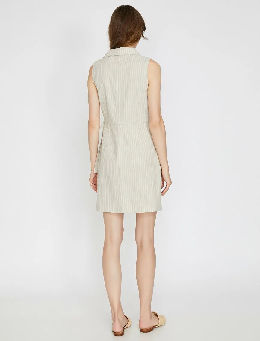 15039 Ecru Striped Belted Jacket Dress