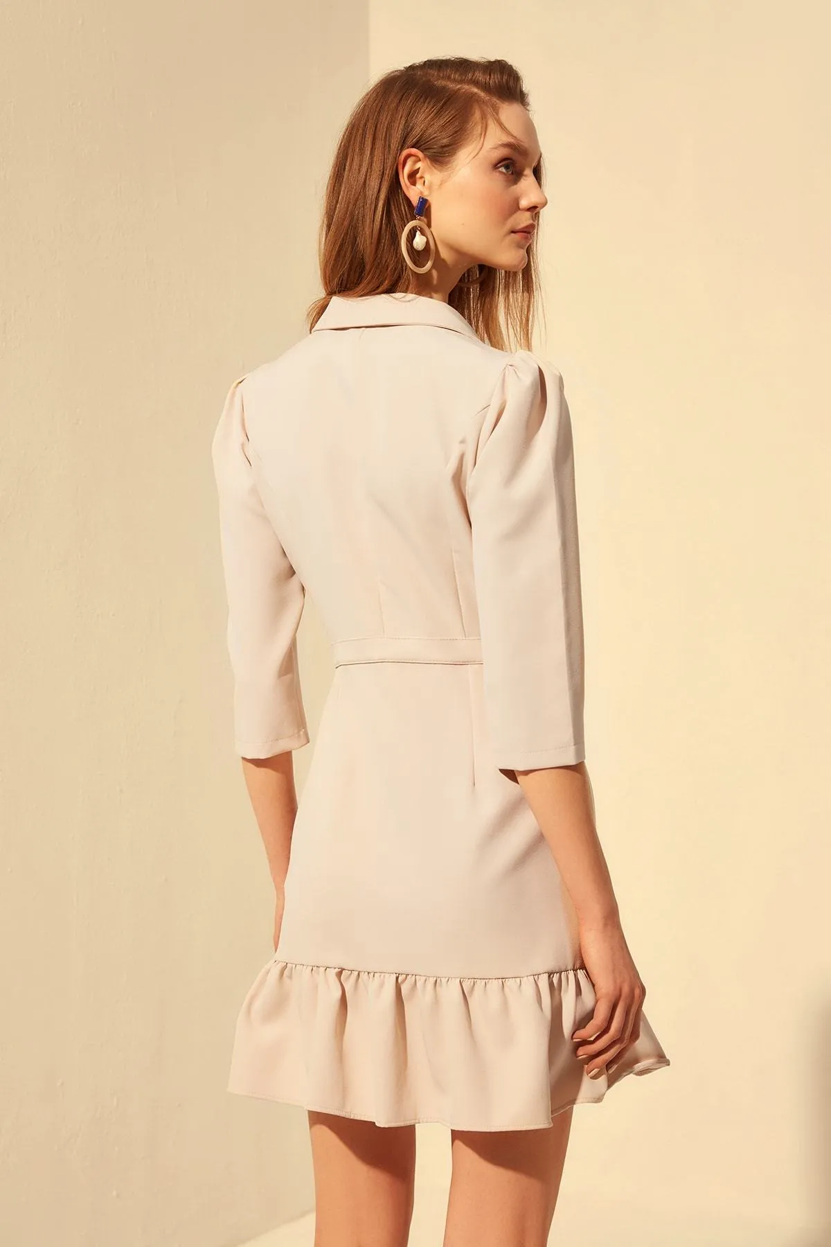 16422 Beige Double Breasted Jacket Dress